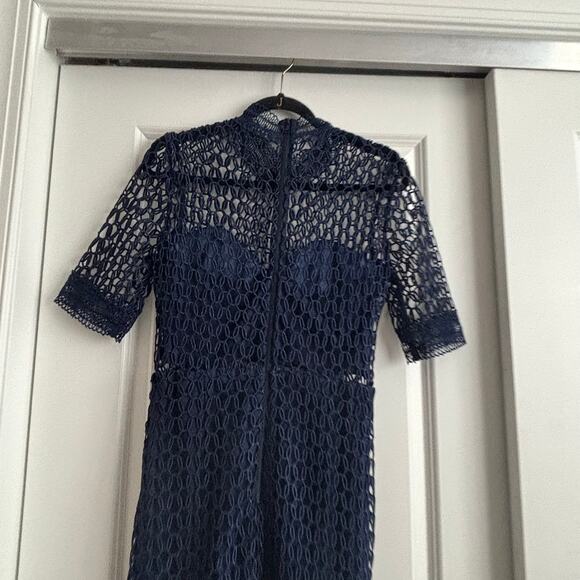 Revolve Bardot Fiona Mesh Dress Navy 6 Cocktail Formal Wedding Guest Trumpet - Picture 8 of 15